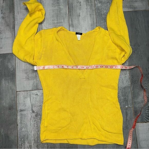 90s Y2K J Crew Sweater V Neck Canary Yellow Cotton Pullover Pockets Relaxed S - Picture 7 of 8